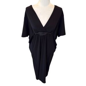 Tribal Black Draped Kimono Sleeve Midi Dress Evening Minimalist Chic Boho